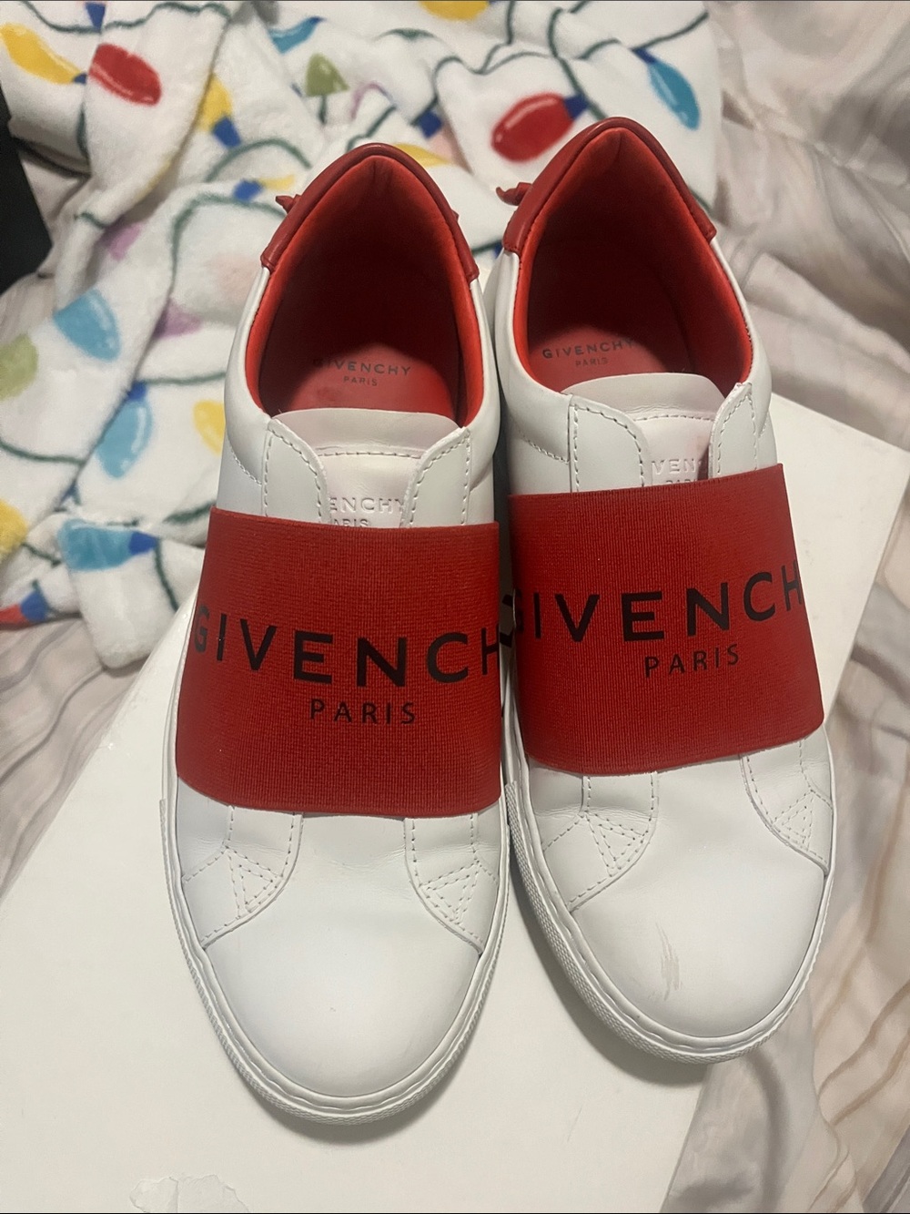 Givenchy White Sneakers with Red Logo Strap